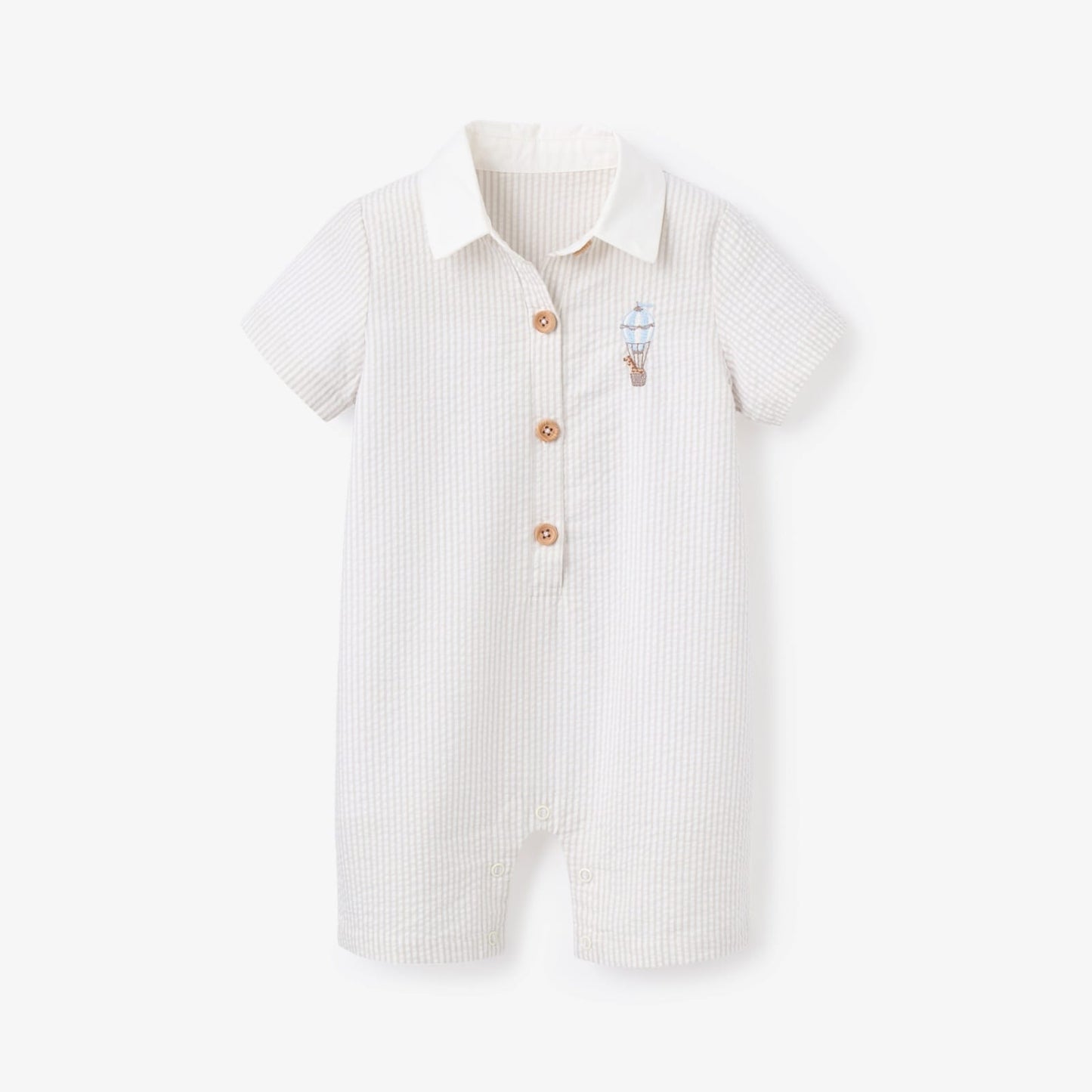 Elegant Baby Dreamscape Grey Seersucker CollaredShortall