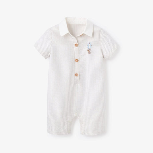 Elegant Baby Dreamscape Grey Seersucker CollaredShortall