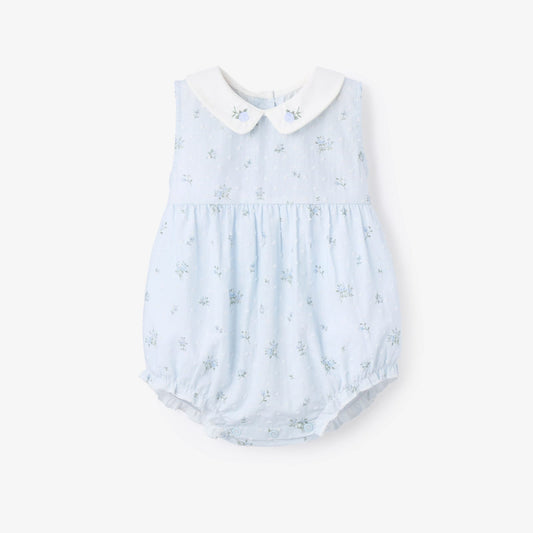 Elegant Baby Blue Rose Swiss Dot Peter Pan CollarBubble