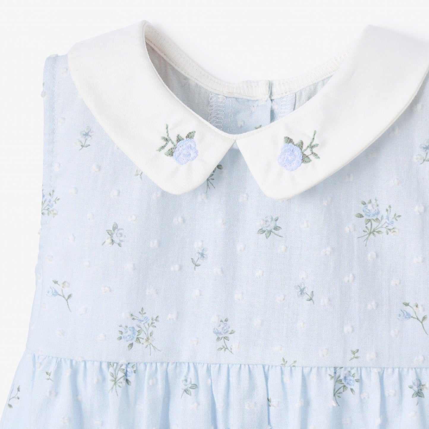 Elegant Baby Blue Rose Swiss Dot Peter Pan CollarBubble