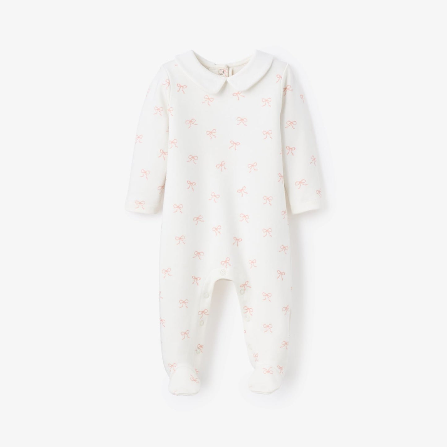 Elegant Baby Pink Bow Interlock Peter Pan CollarJumpsuit