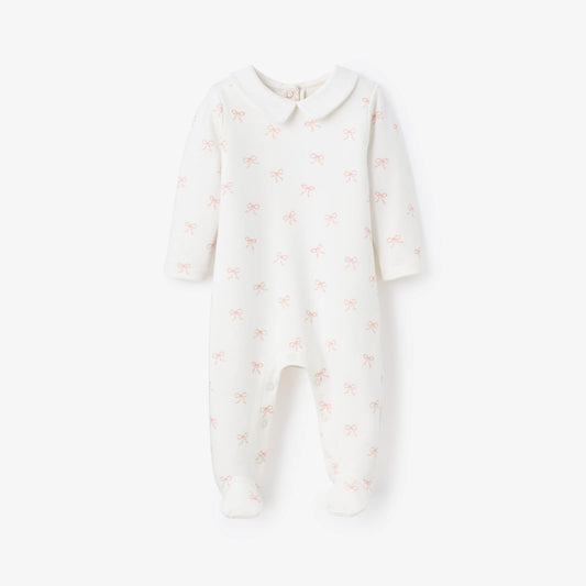 Elegant Baby Pink Bow Interlock Peter Pan CollarJumpsuit