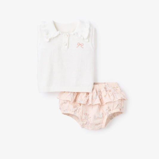 Elegant Baby Fleur de Provence Sweater Knit Polo +Swiss Dot Bloomer Set
