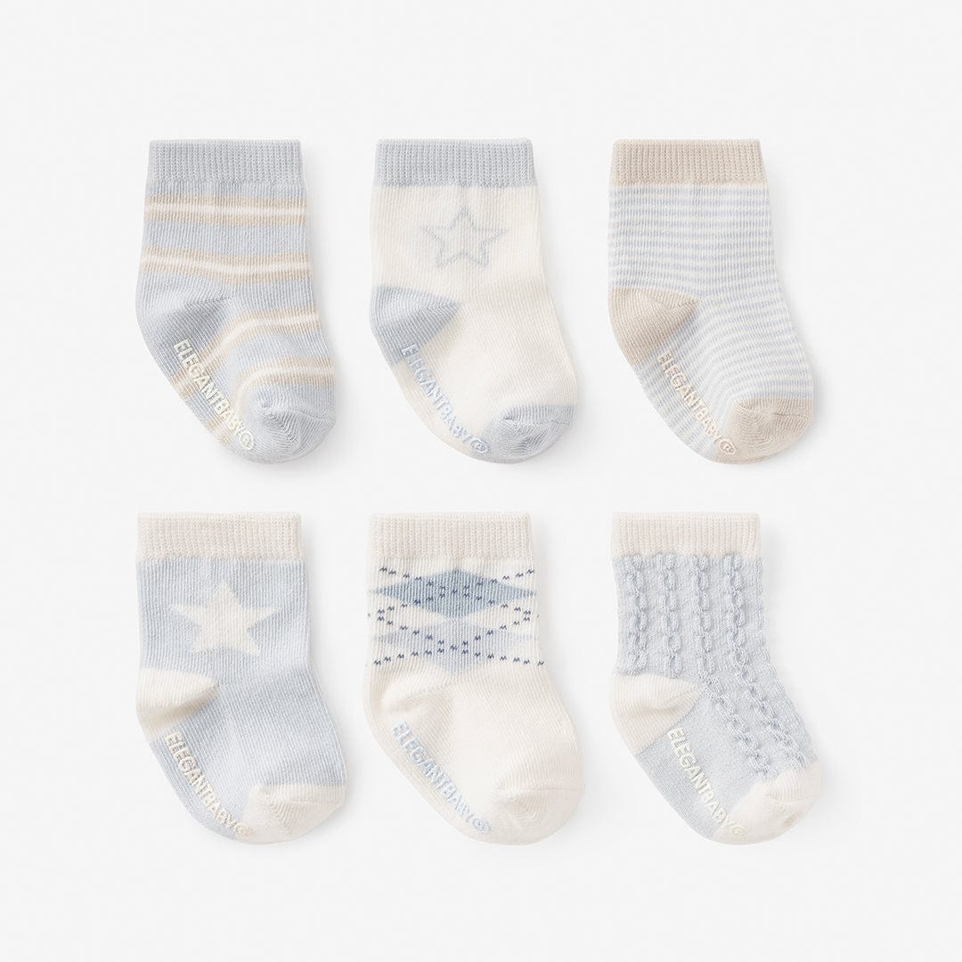 Elegant Baby Socks - 6 Pack Classic Blues 0-12 Months