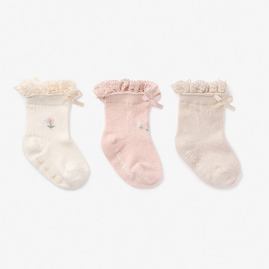 Elegant Baby Socks - 3 pack Floral Ankle 0-12 Months