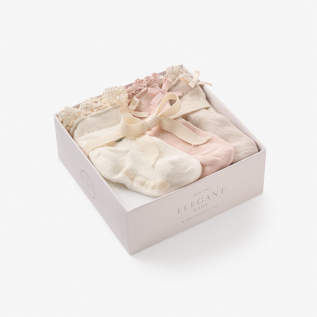 Elegant Baby Socks - 3 pack Floral Ankle 0-12 Months