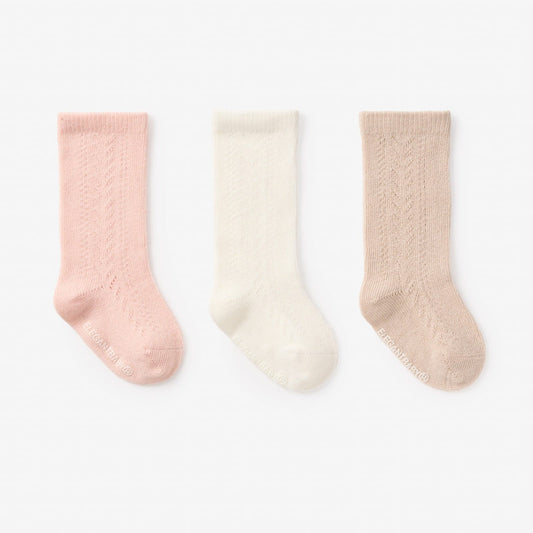 Elegant Baby Pink, White, & Taupe 3 Pk Pointelle KneeSocks 0-12 Months