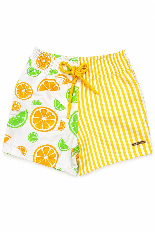 Martinas Bay Pantaloneta de Baño “Naranjas con Rayas Amarillas“