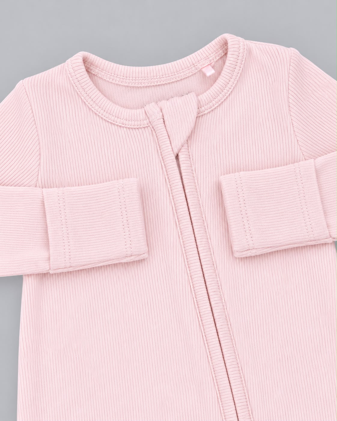 Angel Dear Solid Veiled Pink Rib - 2 Way Ruffle Back Zipper Footie