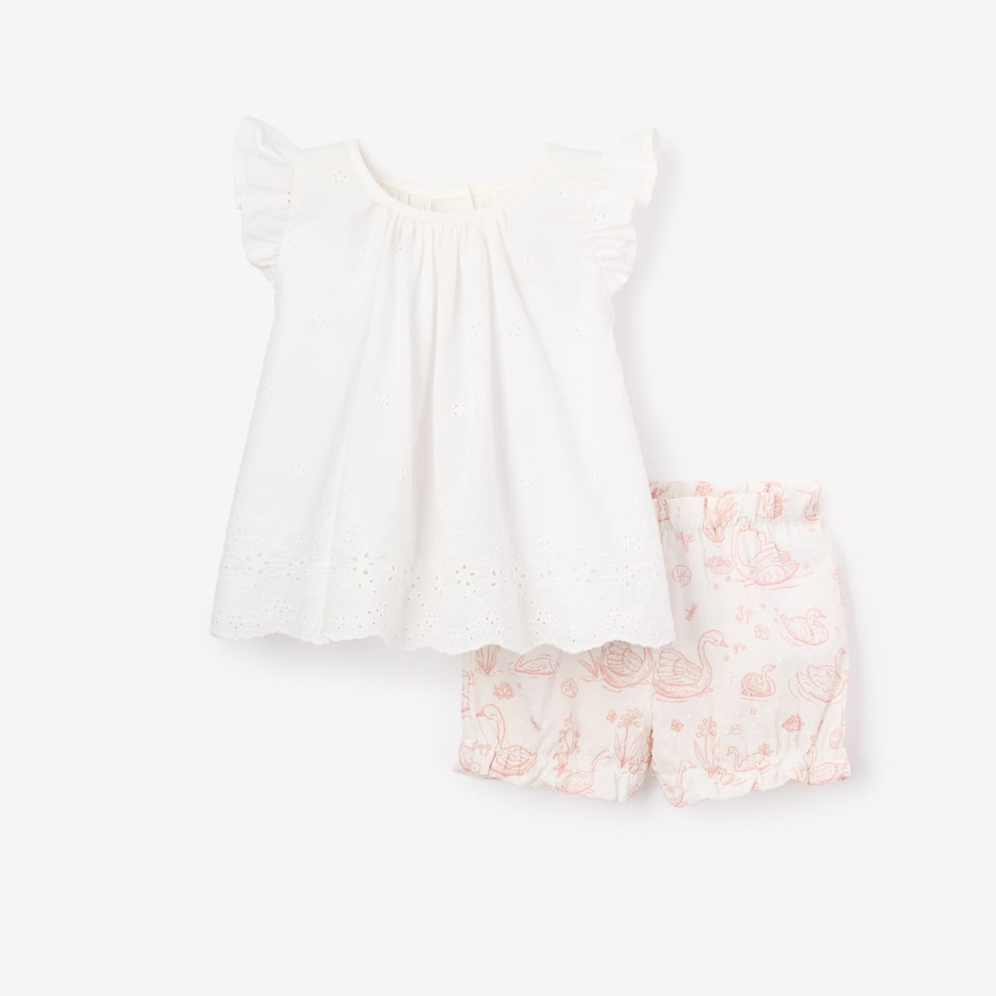 Elegant Baby Eyelet Top w/ Swan Toile Bloomers