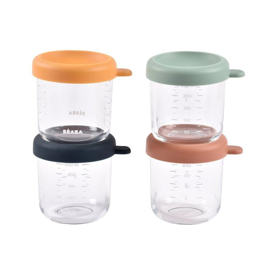 Beaba Set Of 4 Conservative Jars In Glass 250 ML Sunrise Color Mix