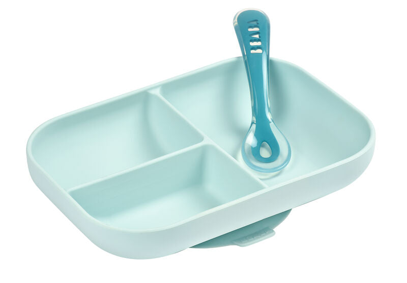 BEABA Divided Silicone Plate and Spoon Set
