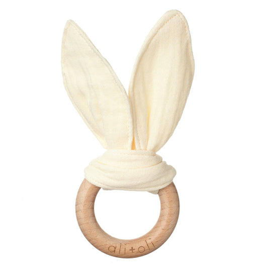 Ali+Oli Crinkle Bunny Ears Wooden Ring Teething Toy for Baby