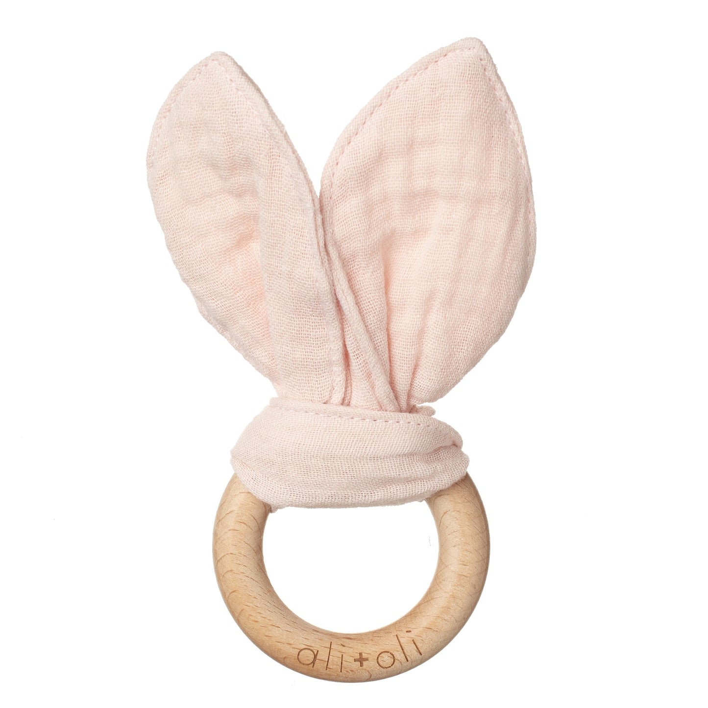 Ali+Oli Crinkle Bunny Ears Wooden Ring Teething Toy for Baby