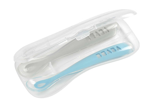 Beaba Set OF 2 Easy-Grip 1ST Stage Silicone Spoons + Storage