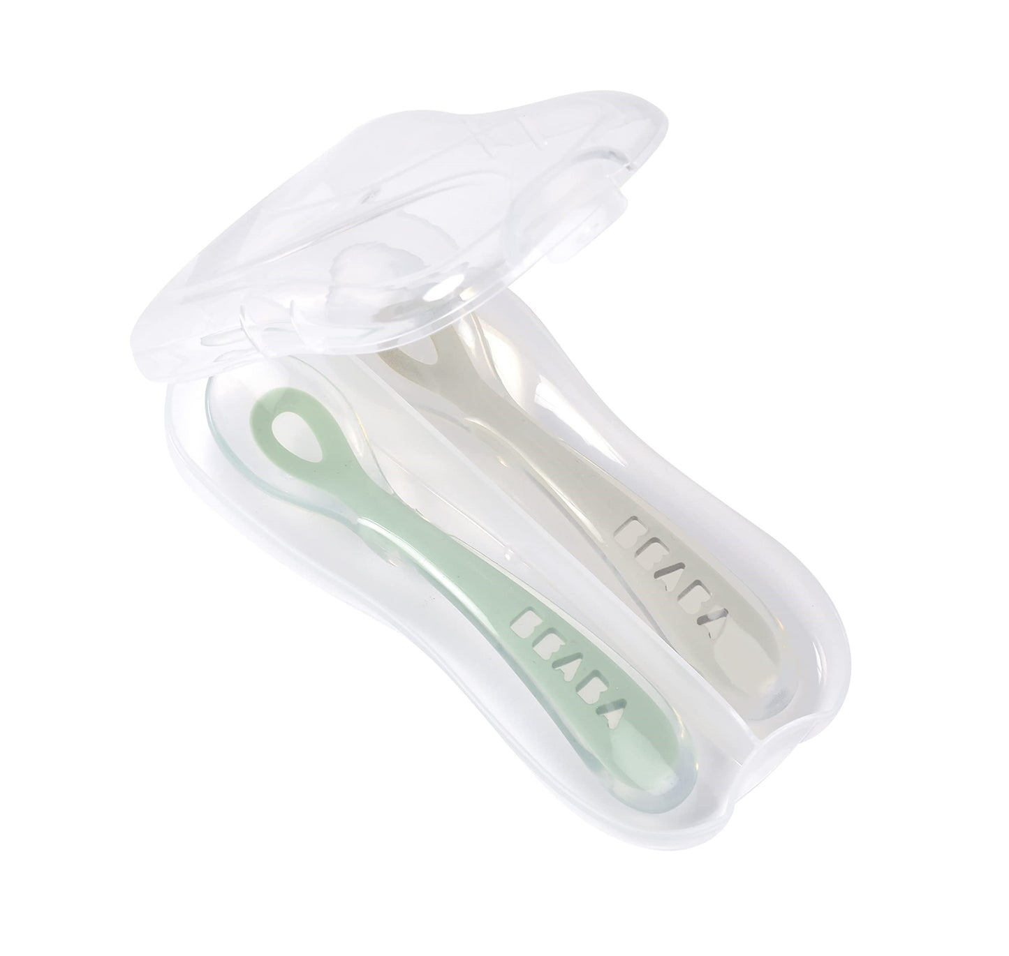 Beaba Set OF 2 Easy-Grip 1ST Stage Silicone Spoons + Storage